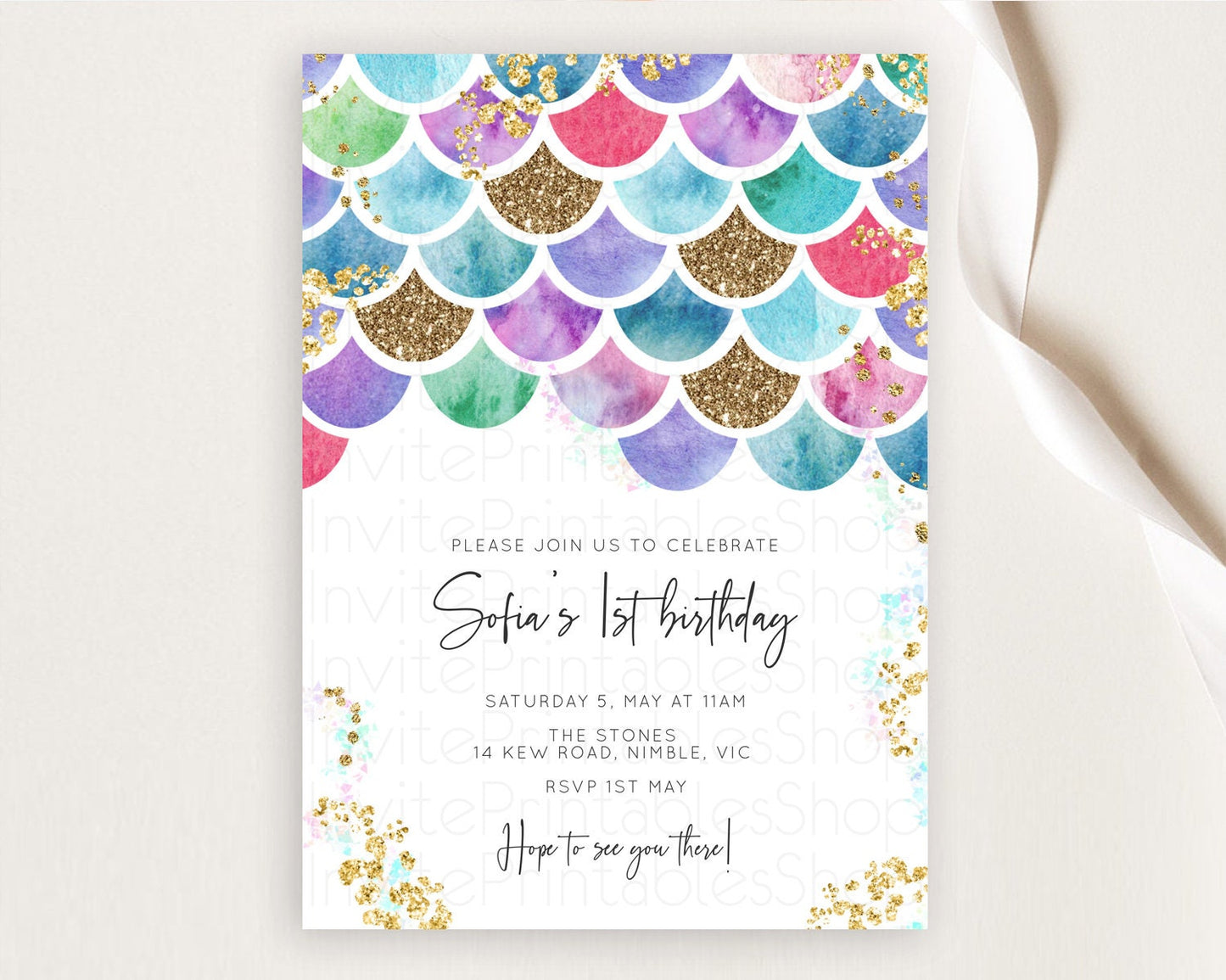 Rainbow Fish Invitation Rainbow Fish Birthday Invitation Watercolor Mermaid Invitation Rainbow Sea Invitation Pastel First Birthday D10581