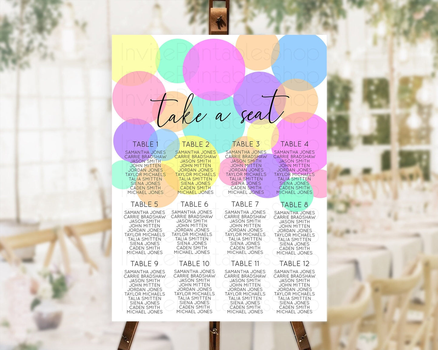 Pastel Seating Chart Pastel Confetti Seating Chart Bubbles Sprinkles Seating Sign Colorful Rainbow Decor Confetti Seating Board D10888
