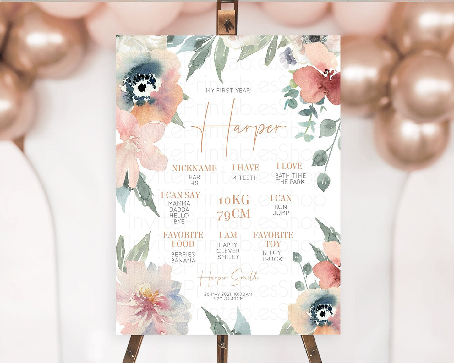 Secret Garden Milestone Board Wildflower First Birthday Milestone Poster Pastel Flowers Milestone Boho Wildflower 1st Birthday Sign D10787