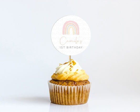 Editable Pastel Rainbow Cupcake Toppers Boho Rainbow Cupcake Toppers Rainbow