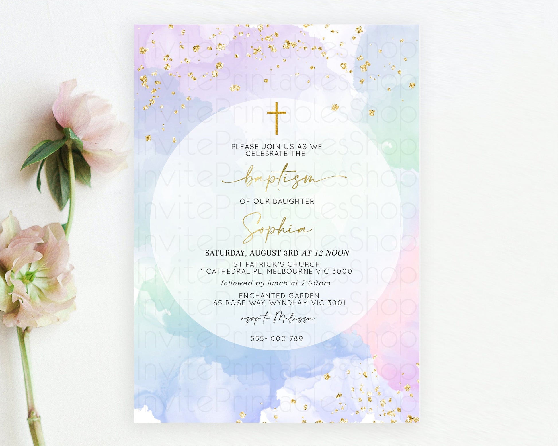 Editable Pastel Baptism Invitation Pastel Colors Watercolor Baptism 1st Birt