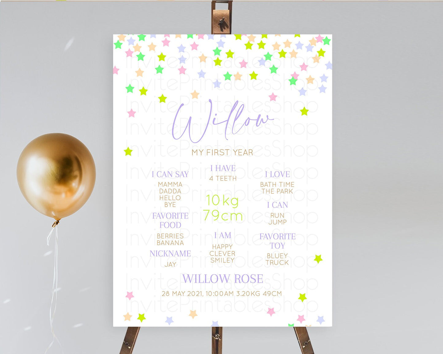 Star First Birthday Milestone Poster Pastel Stars Milestone Shooting Star Rainbow Colorful Confetti Twinkle Little Star 1st Birthday D10396