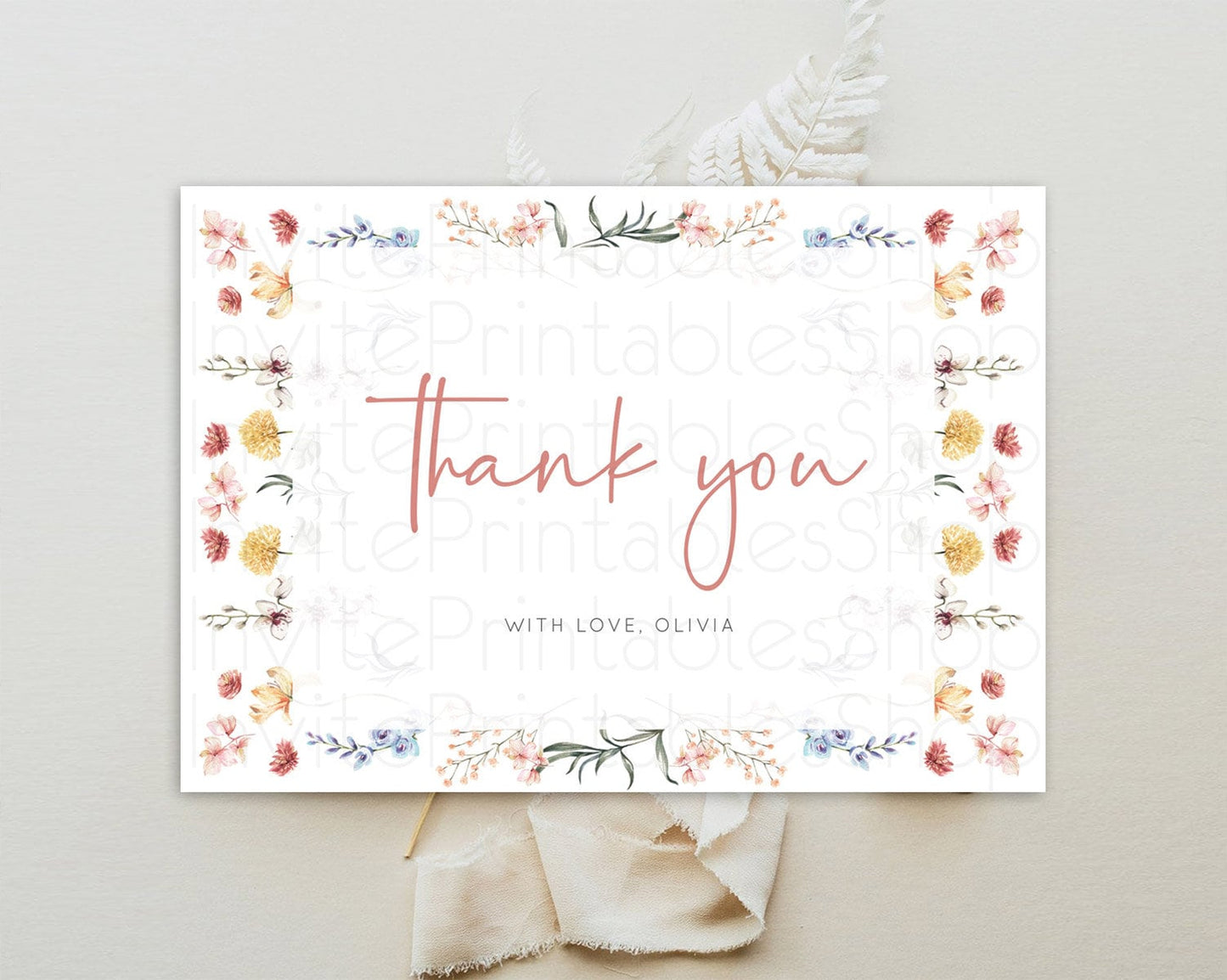 Secret Garden Thank You Wildflower Thank You Card Pastel Flower Garden Birthday Thank You Card Boho Floral Teacher Thank You Card D10682
