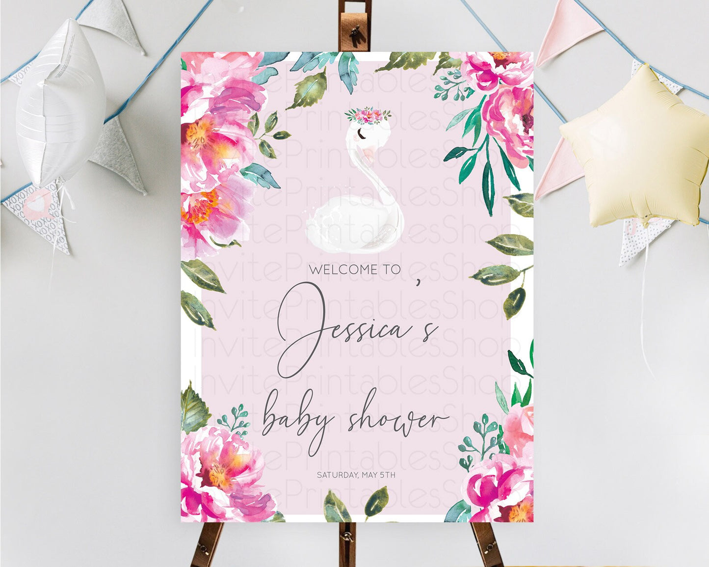 Swan Baby Shower Welcome Board Swan Princess Ballet Welcome Sign Enchanted Swan Lake Secret Garden Pastel Floral Swan Welcome Sign D10757