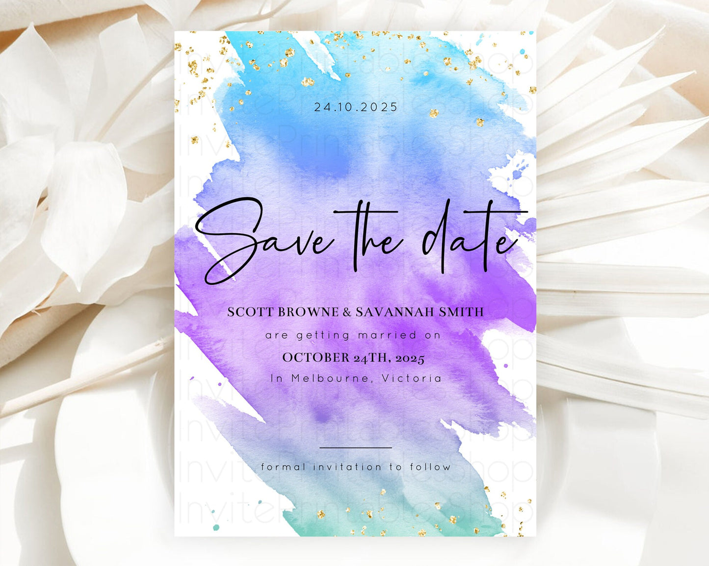 Pastel Save The Date Template Pastel Ombre Rainbow Watercolor Colorful Party For Birthday Baptism Baby Shower Wedding Bridal Shower D10491