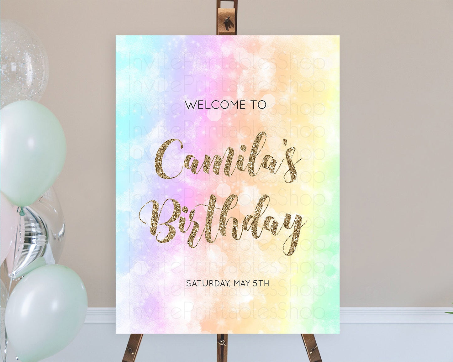 Pastel Welcome Sign Pastel Rainbow Welcome Sign Colorful Rainbow Confetti Watercolor Glitter Pastel First Birthday Welcome Sign D10648