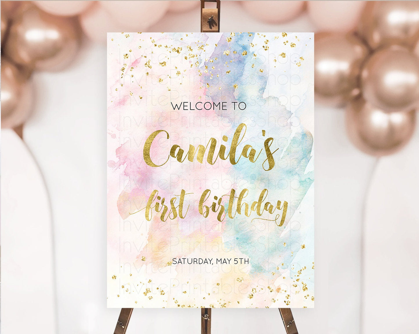 Pastel Welcome Sign Pastel Rainbow Welcome Sign Colorful Rainbow Confetti Watercolor Glitter Pastel First Birthday Welcome Sign D10265