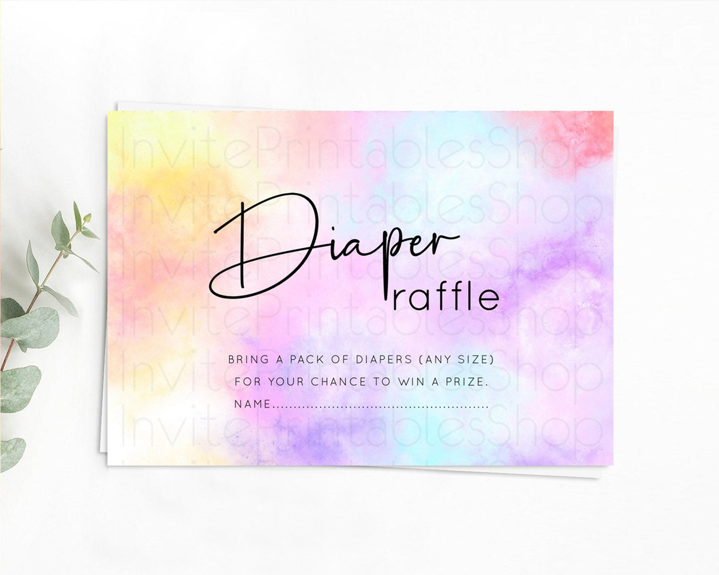 Pastel Diaper Raffle Card Pastel Rainbow Diaper Raffle Insert Colorful Ombre Watercolor Diaper Ticket Confetti Glitter Raffle Game D10438