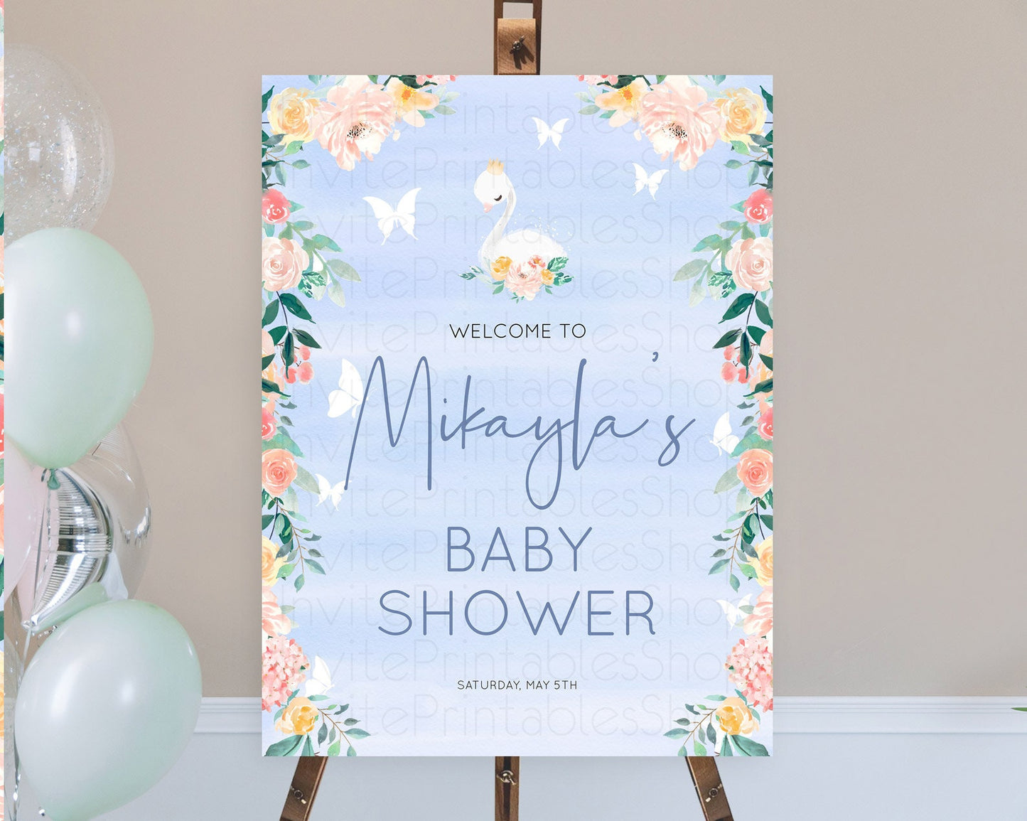 Swan Baby Shower Welcome Board Swan Princess Ballet Welcome Sign Enchanted Swan Lake Secret Garden Pastel Floral Swan Welcome Sign D10885