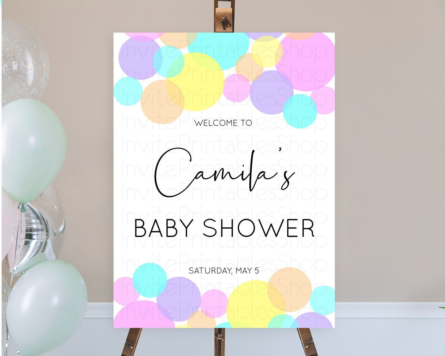 Rainbow Baby Shower Welcome Sign Pastel Welcome Board Pastel Rainbow Confetti Welcome Sign Colorful Bubbles Pastel Welcome Sign D10406