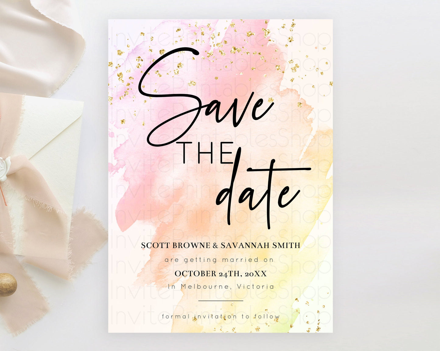 Pink Watercolor Save The Date Template Ombre Pink Watercolor Splash Party 1st Birthday Baby Shower Wedding Baptism Bridal Shower D10167