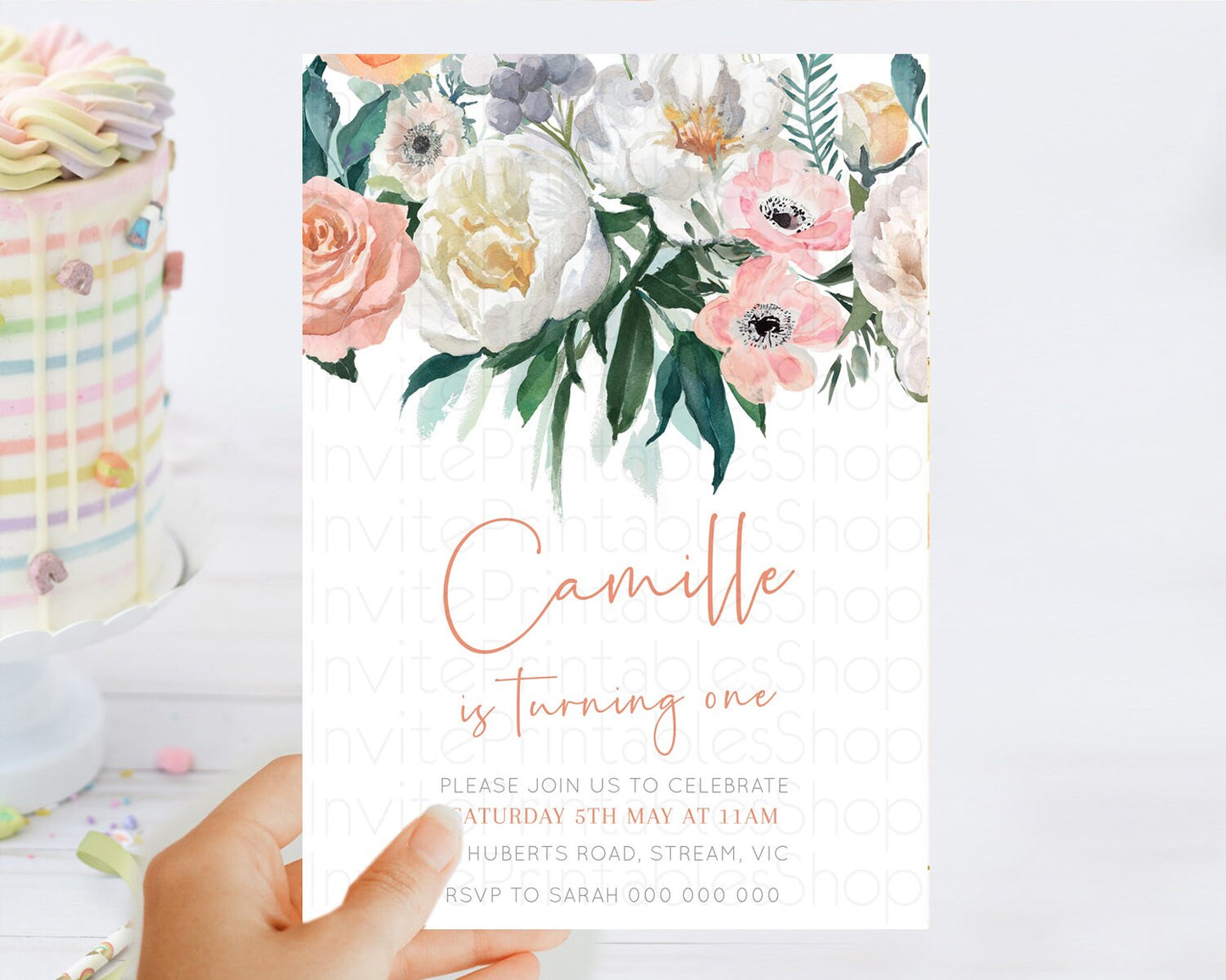 Secret Garden Invitation Wildflower Birthday Invitation Pastel Flowers Invite Enchanted Garden Boho Floral 3rd 2nd First Birthday D10717