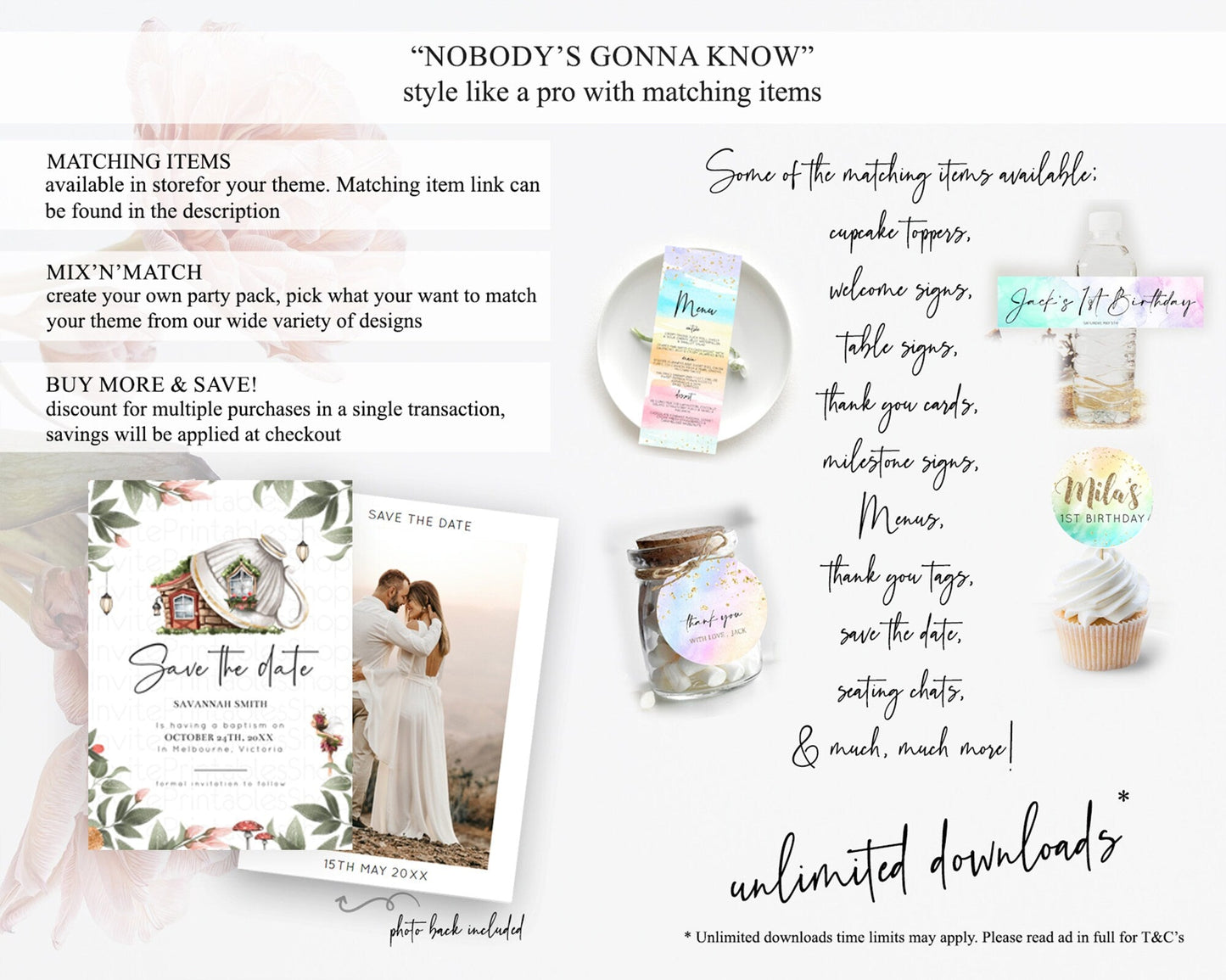 Fairy Save The Date Template Enchanted Garden Pastel Floral Butterfly Party Secret Garden Birthday Baptism Baby Shower Bridal Shower D10851