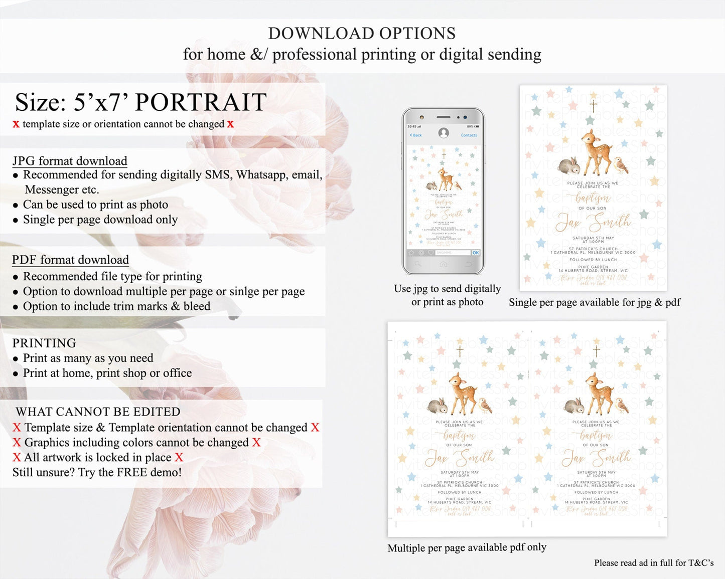 Fawn Baptism Invitation Deer Baptism 1st Birthday Invitation Enchanted Forest Christening Invitation Pastel Garden Butterfly Floral D10918