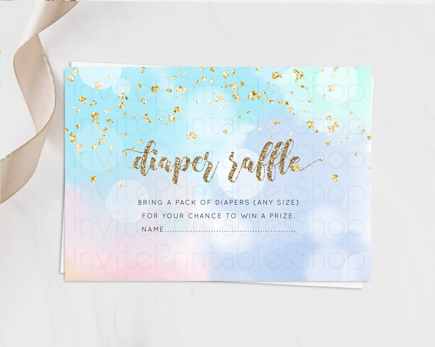 Pastel Diaper Raffle Card Pastel Rainbow Diaper Raffle Insert Colorful Ombre Watercolor Diaper Ticket Confetti Glitter Raffle Game D10367