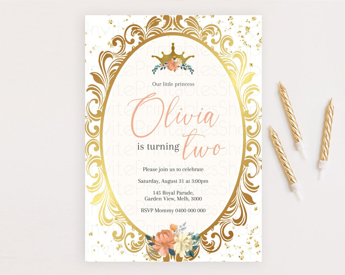 Princess Birthday Invitation Castle Invitation Royal Birthday Fairy Tale Enchanted Mirror Pastel Floral Garden 1st First Birthday D10739