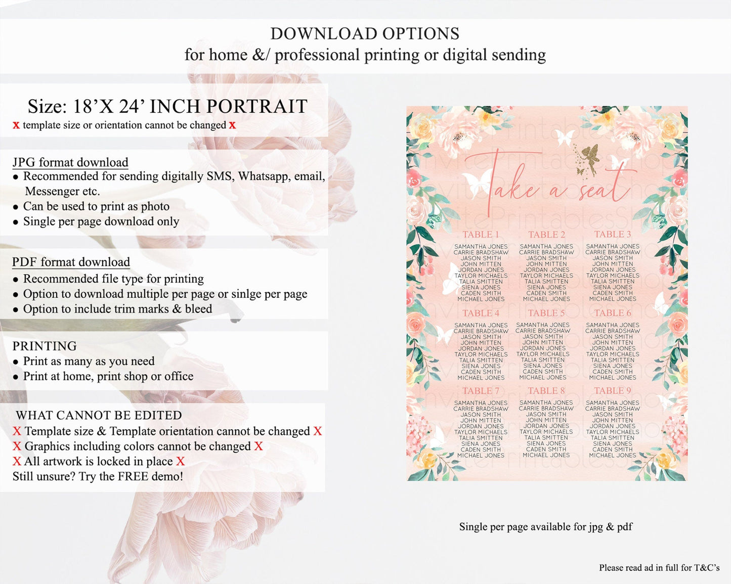 Fairy Seating Chart Pastel Fairy Seating Chart Fairy Tea Party Fairy Garden Seating Sign Enchanted Garden Floral Butterfly Decor D10792