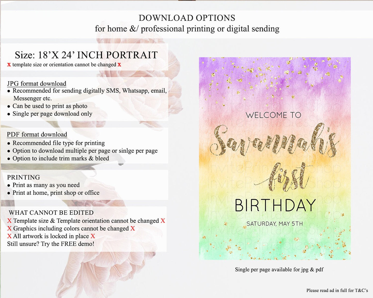 Pastel Welcome Sign Pastel Rainbow Welcome Sign Colorful Rainbow Confetti Watercolor Glitter Pastel First Birthday Welcome Sign D10512