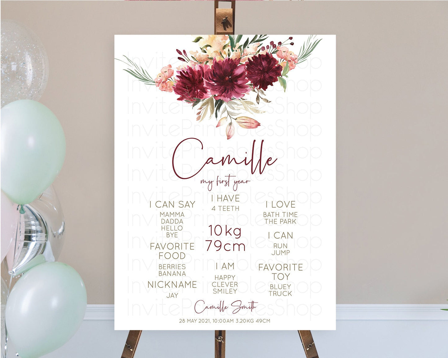 Secret Garden Milestone Board Wildflower First Birthday Milestone Poster Pastel Flowers Milestone Boho Wildflower 1st Birthday Sign D10685