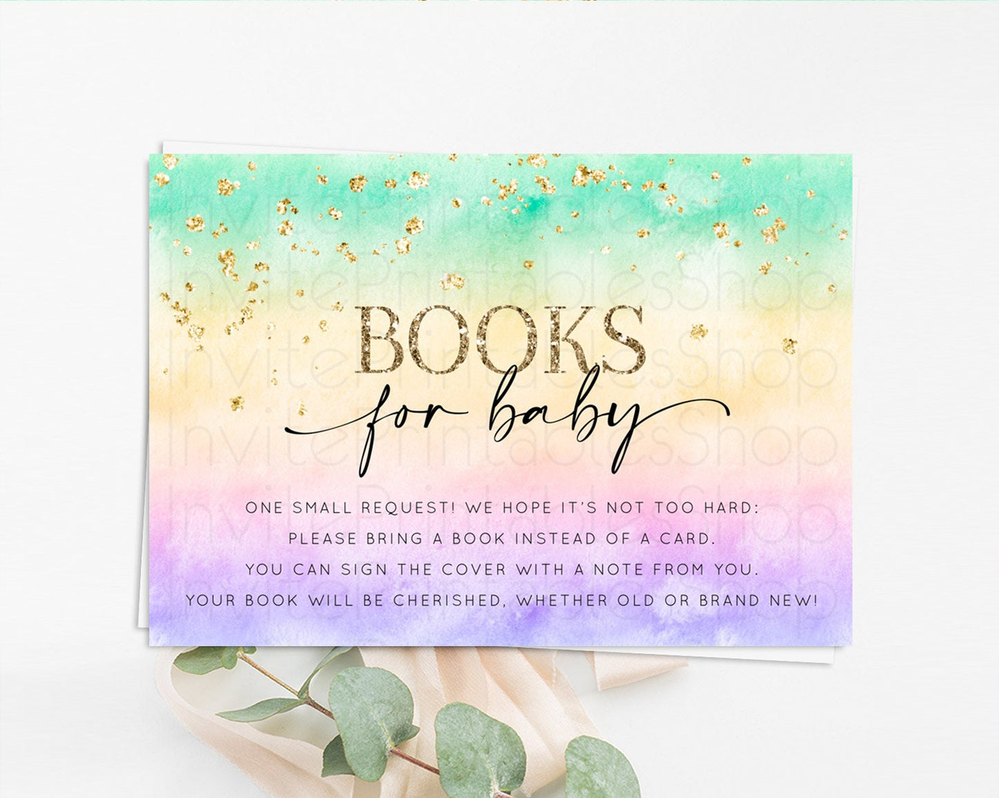 Pastel Books For Baby Card Pastel Rainbow Book Insert Colorful Ombre Watercolor Book Card Confetti Glitter Baby Book Poem Request D10481