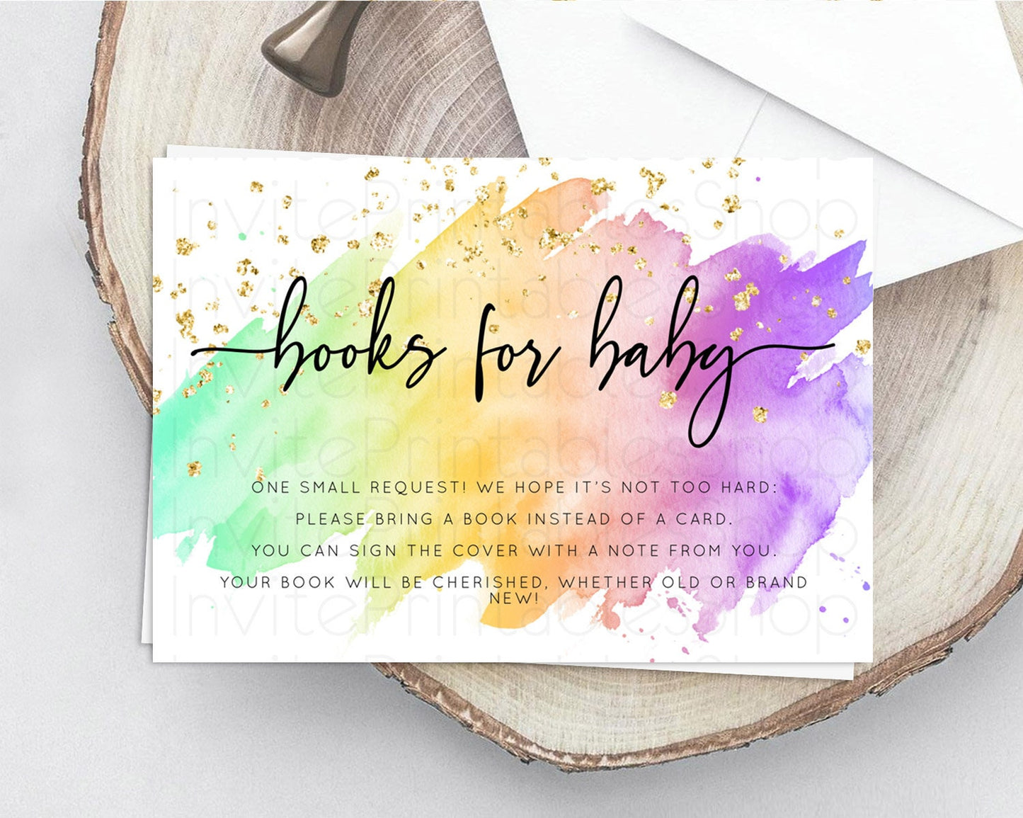 Pastel Books For Baby Card Pastel Rainbow Book Insert Colorful Ombre Watercolor Book Card Confetti Glitter Baby Book Poem Request D10518