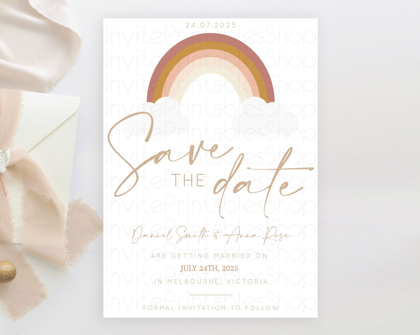 Pastel Rainbow Save The Date Template Boho Colorful Rainbow Party Rainbow Baby Theme For 1st Birthday Baptism Baby Shower Wedding D10122