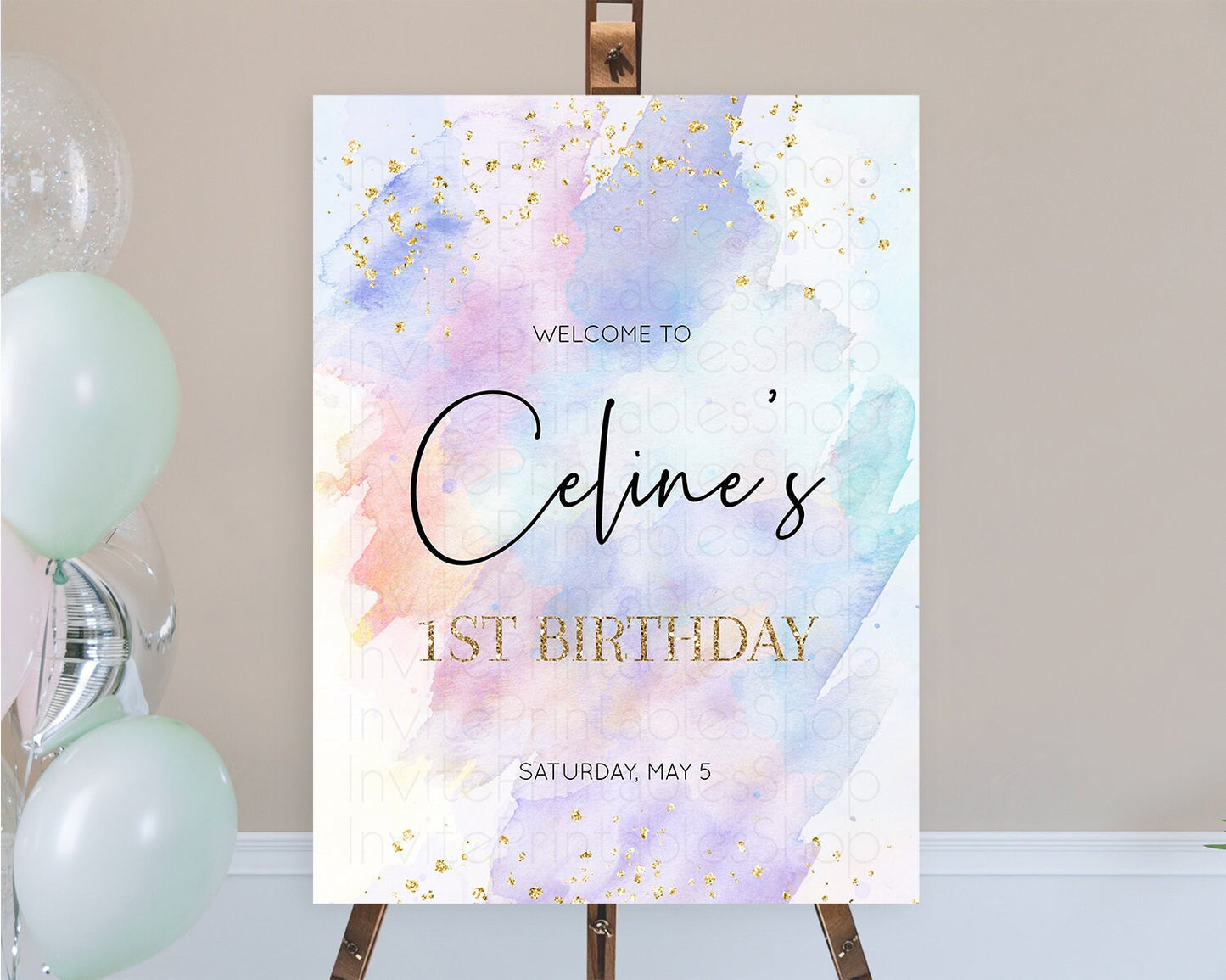 Pastel Welcome Sign Pastel Rainbow Welcome Sign Colorful Rainbow Confetti Watercolor Glitter Pastel First Birthday Welcome Sign D10585