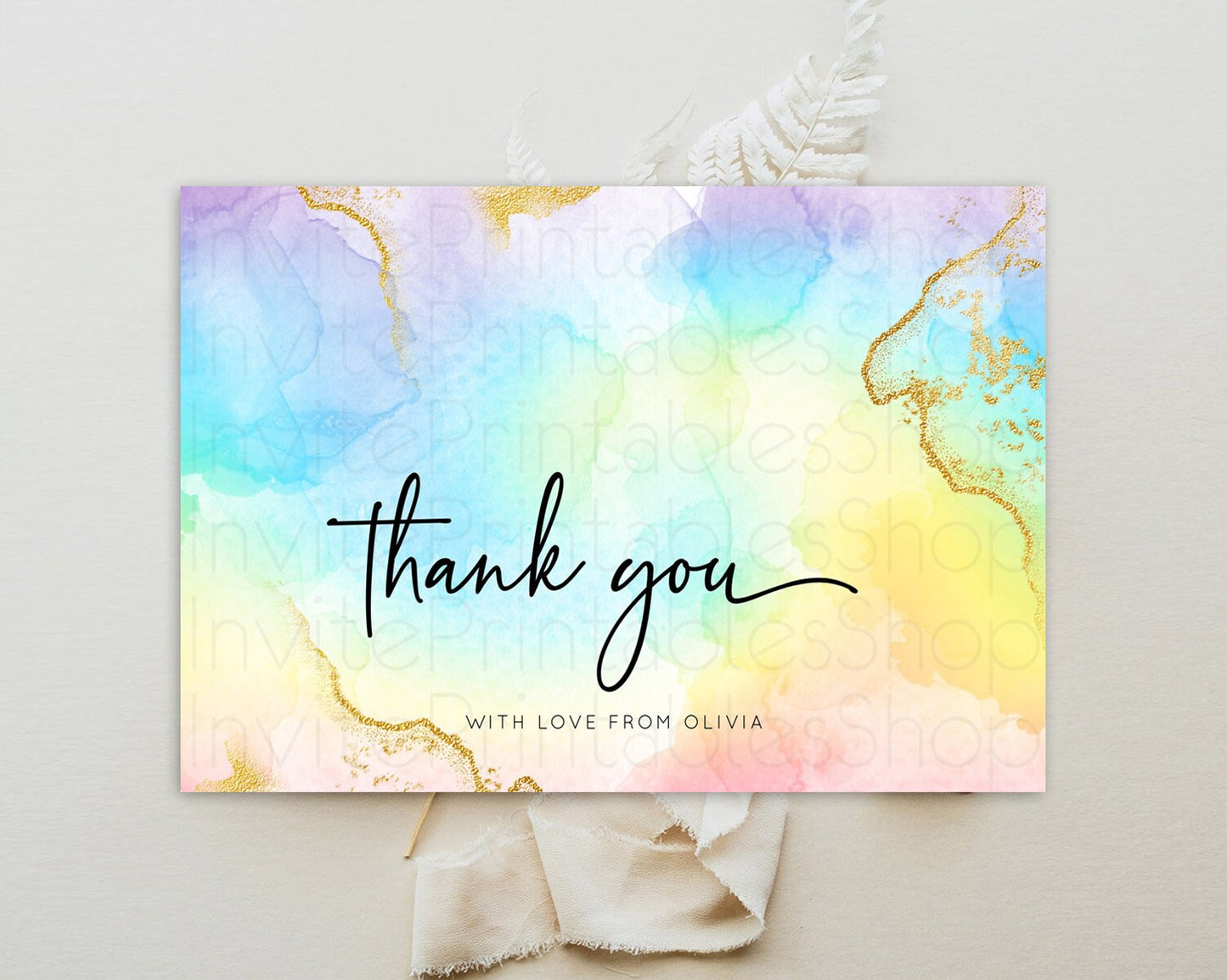 Pastel Thank You Rainbow Thank You Card Colorful Pastel Birthday Thank You Card Confetti Watercolor Pastel Teacher Thank You Cards D10588
