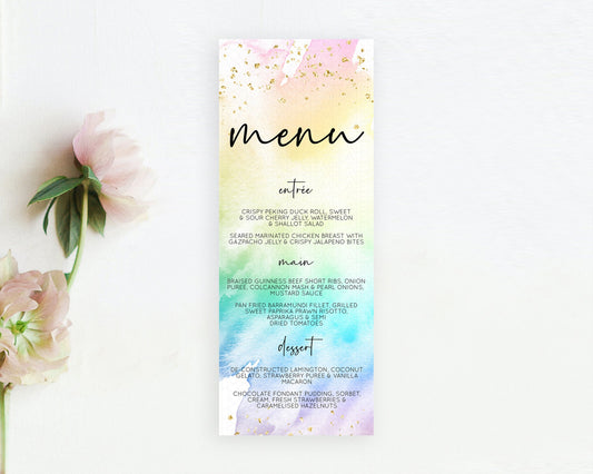 Editable Pastel Menu Pastel Rainbow Menu Template Colorful Pastel Table Deco