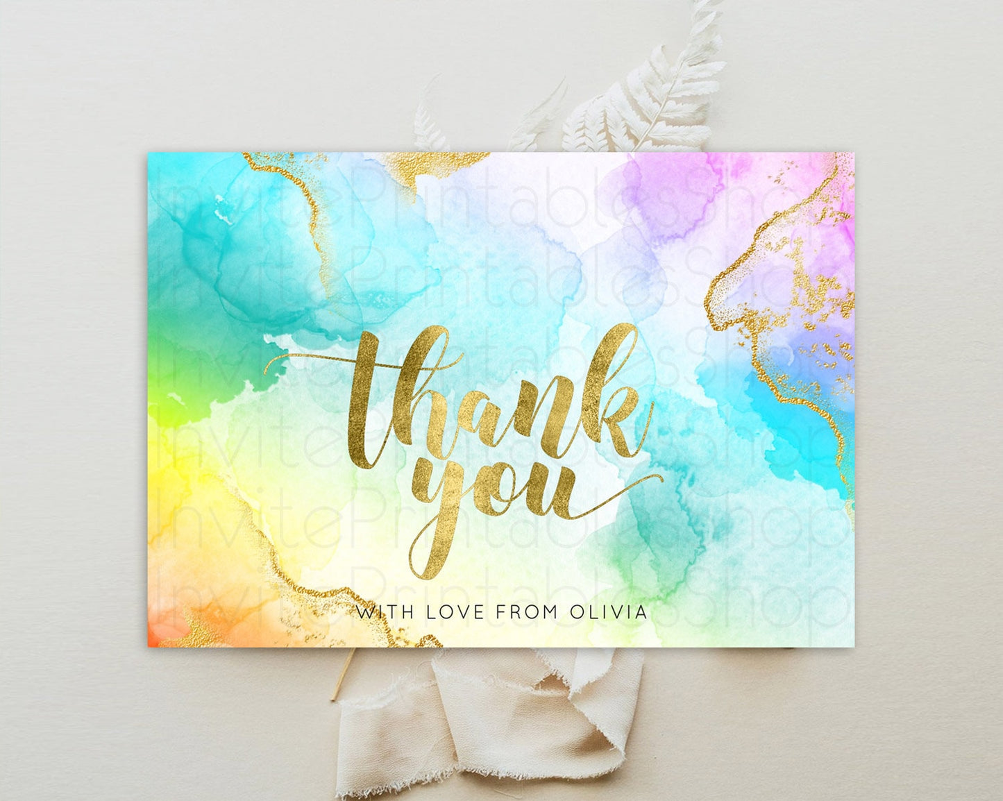 Pastel Thank You Rainbow Thank You Card Colorful Pastel Birthday Thank You Card Confetti Watercolor Pastel Teacher Thank You Cards D10392