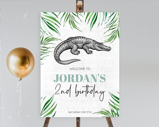 Crocodile Welcome Sign Alligator Welcome Board Croc Gator Party Welcome Poster Safari Decor Croc Gator First Birthday Welcome Sign D10847