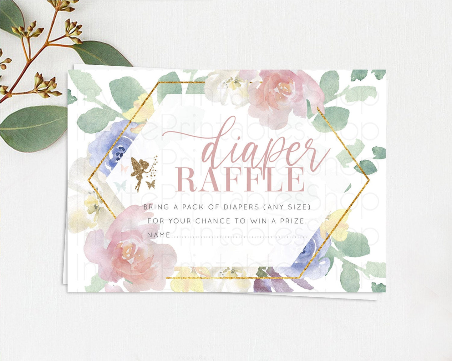 Fairy Diaper Raffle Card Fairy Diaper Insert Enchanted Garden Fairy Diaper Ticket Pastel Floral Butterfly Secret Garden Raffle Game D10294