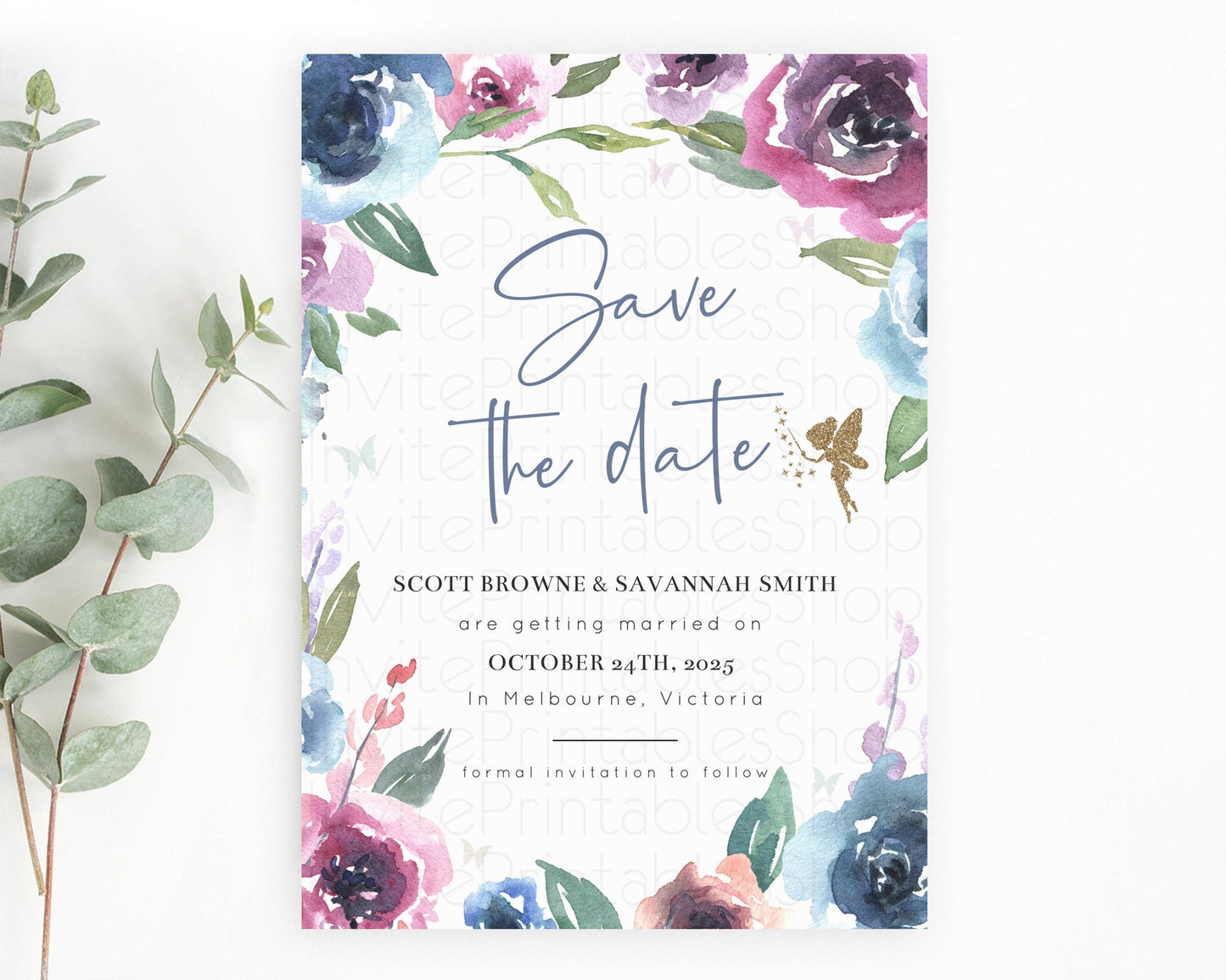 Fairy Save The Date Template Enchanted Garden Pastel Floral Butterfly Party Secret Garden Birthday Baptism Baby Shower Bridal Shower D10188