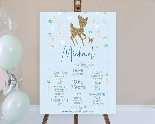Editable Fawn First Birthday Milestone Board Deer First Birthday Milestone P