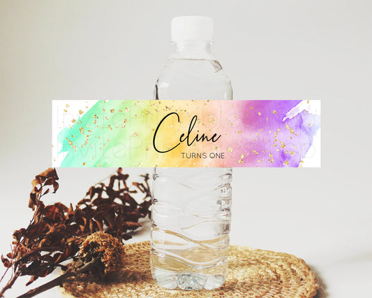 Editable Pastel Water Label Template Pastel Ombre Rainbow Watercolor Colorfu