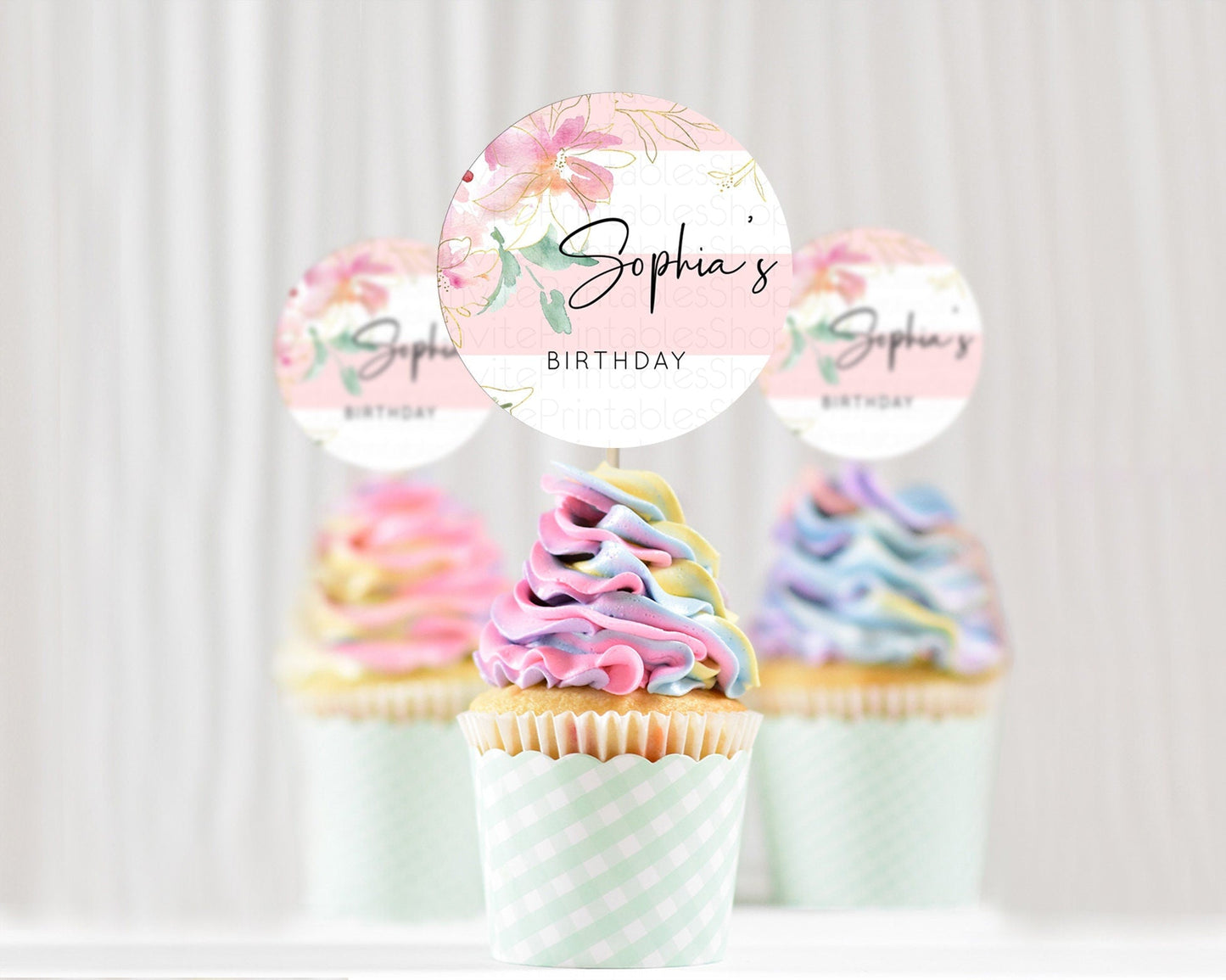 Secret Garden Cupcake Toppers Wildflower Cupcake Toppers Pastel Flowers Cupcake Toppers Enchanted Garden Boho Floral First Birthday D10300