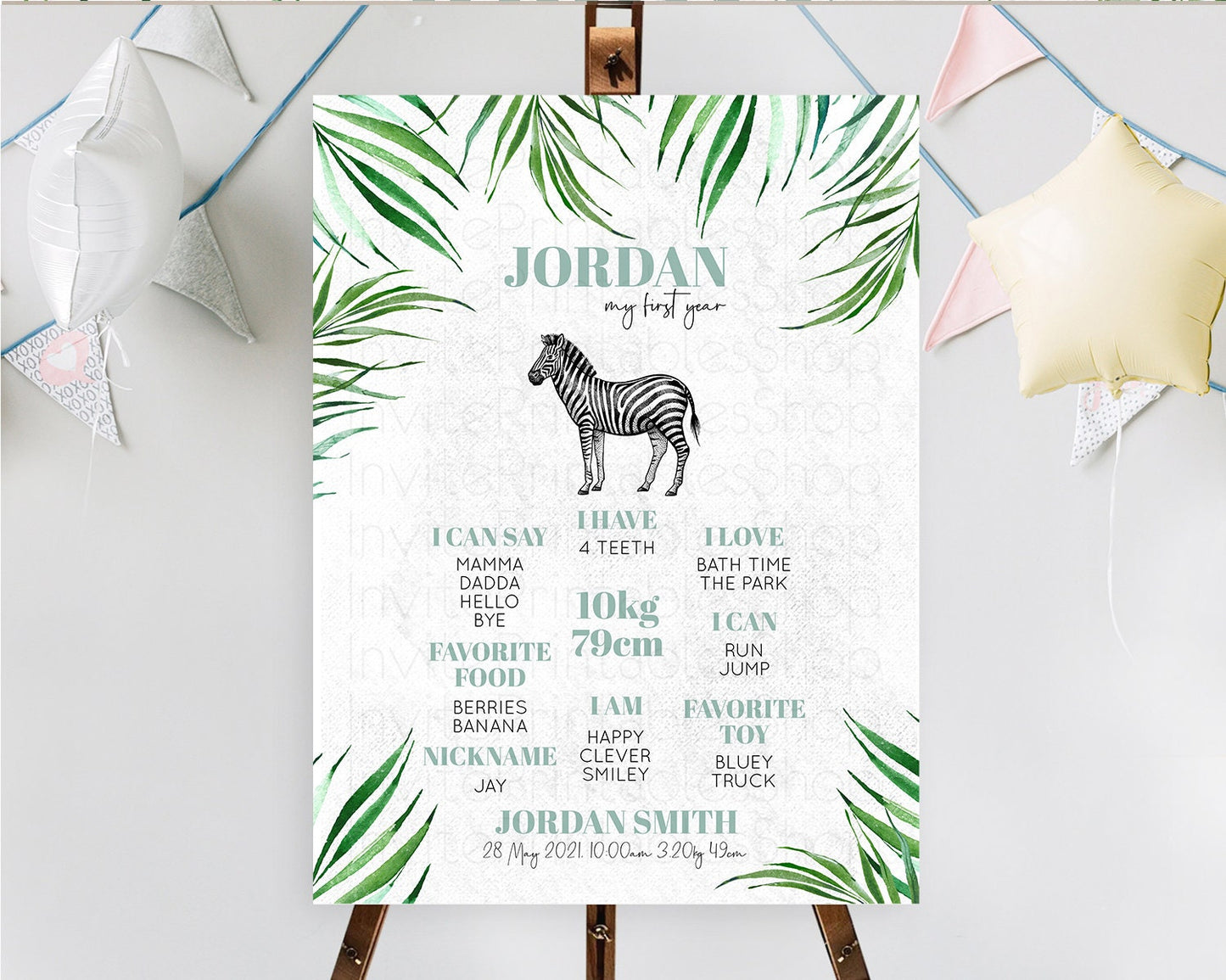 Zebra First Birthday Milestone Board Zebra Milestone Poster Zebra Decor Safari Adventure Zebra First Birthday Welcome Sign D10844