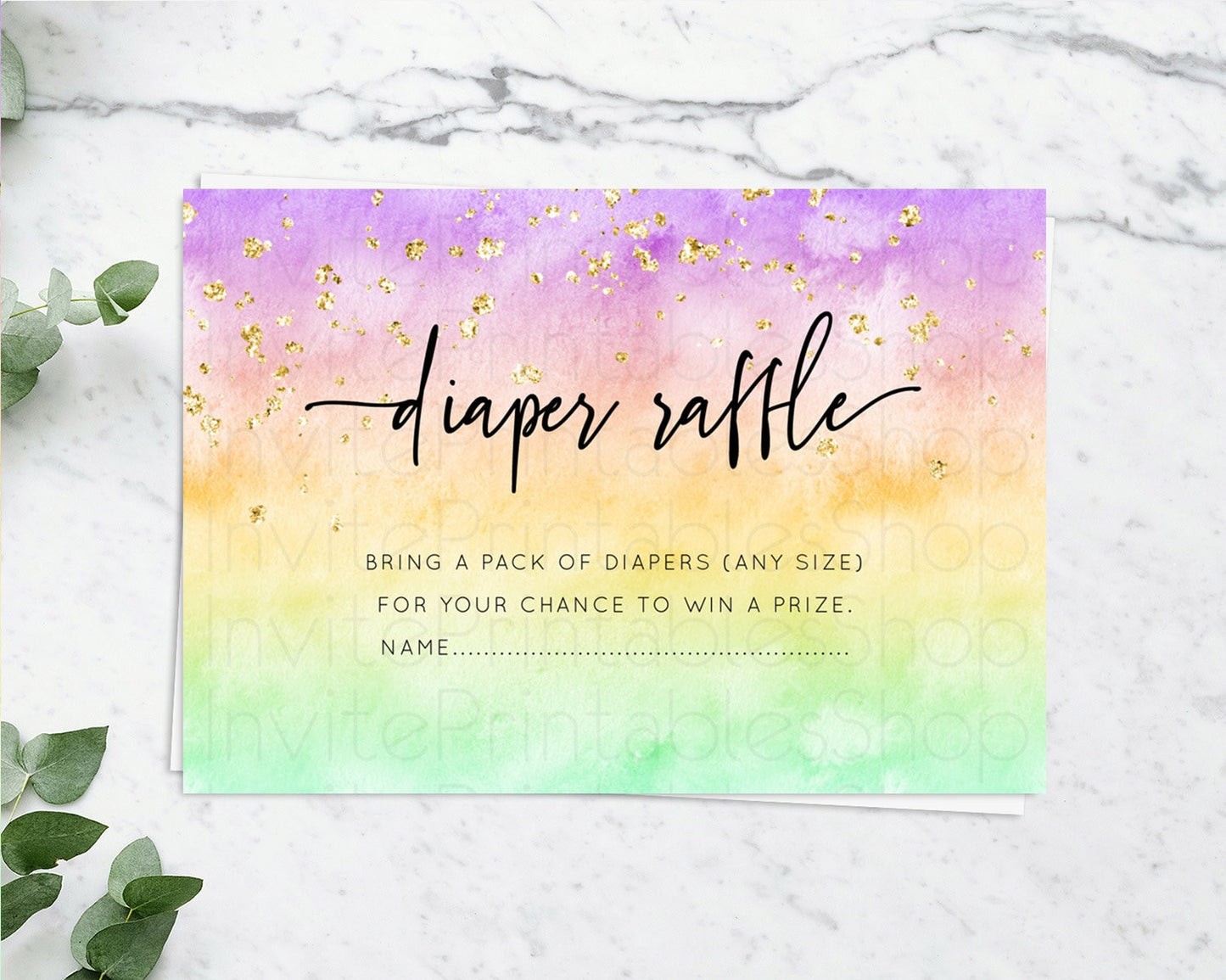 Pastel Diaper Raffle Card Pastel Rainbow Diaper Raffle Insert Colorful Ombre Watercolor Diaper Ticket Confetti Glitter Raffle Game D10514