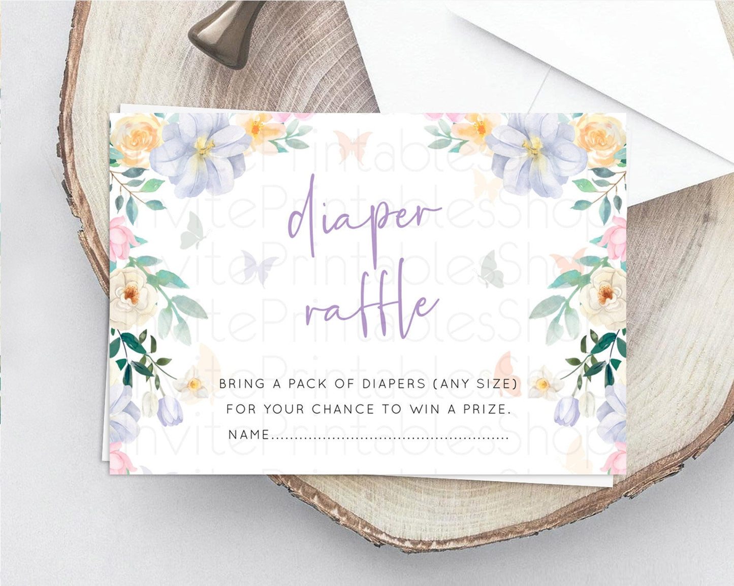 Secret Garden Diaper Raffle Card Boho Wildflower Diaper Raffle Insert Pastel Flower Garden Baby Shower Card Flower Raffle Game D10472