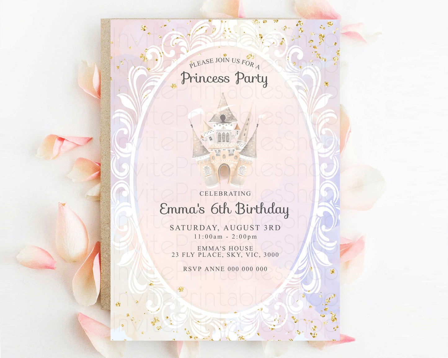 Princess Birthday Invitation Princess Invitation Pastel Invitation Royal Birthday Rainbow Color Enchanted Castle 1st First Birthday D10163