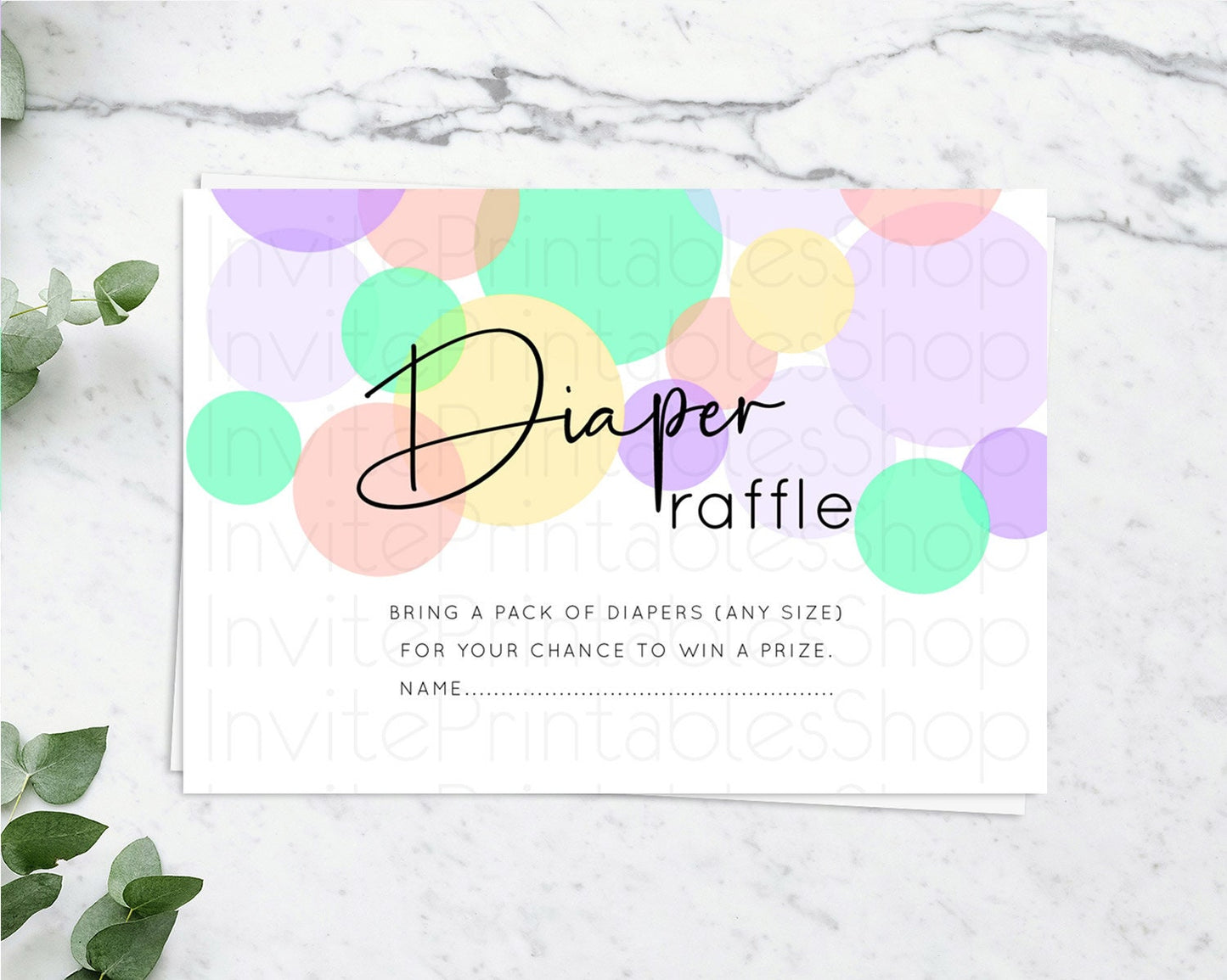 Rainbow Diaper Raffle Card Pastel Sprinkles Diaper Raffle Insert Rainbow Confetti Diaper Ticket Colorful Bubbles Pastel Raffle Game D10380