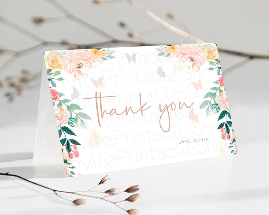 Editable Secret Garden Thank You Wildflower Thank You Card Pastel Flower Gar