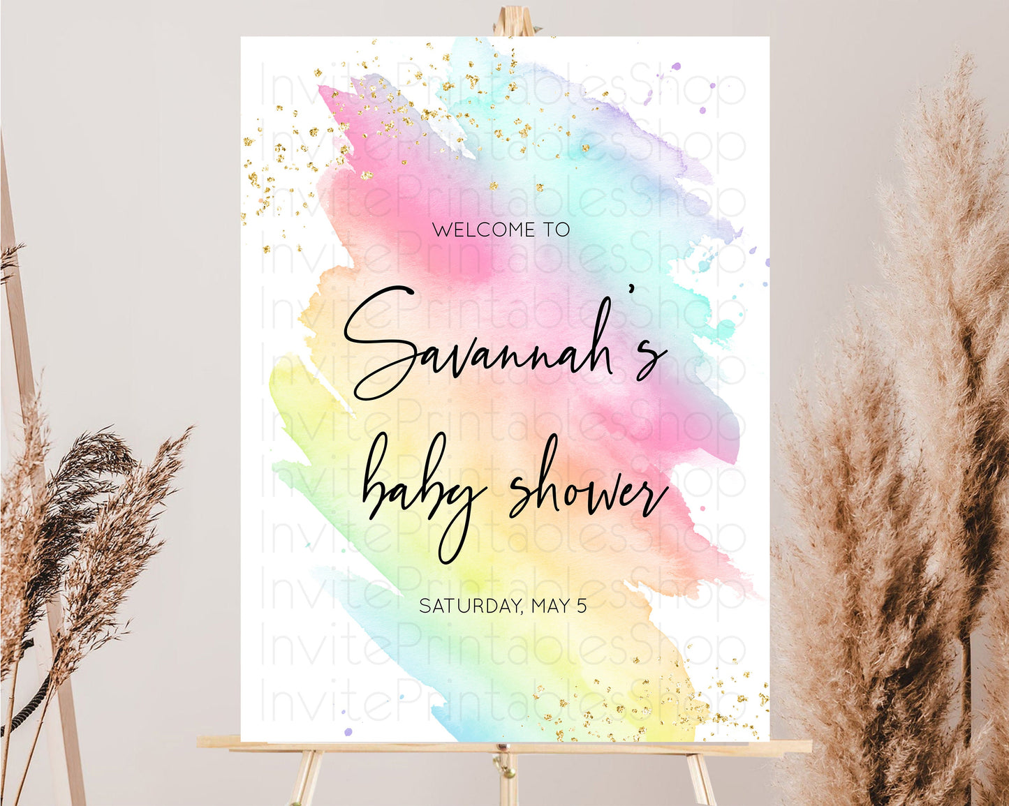 Pastel Baby Shower Welcome Board Pastel Rainbow Colorful Welcome Sign Ombre Watercolor Splash Welcome Board Glitter Sprinkles Welcome