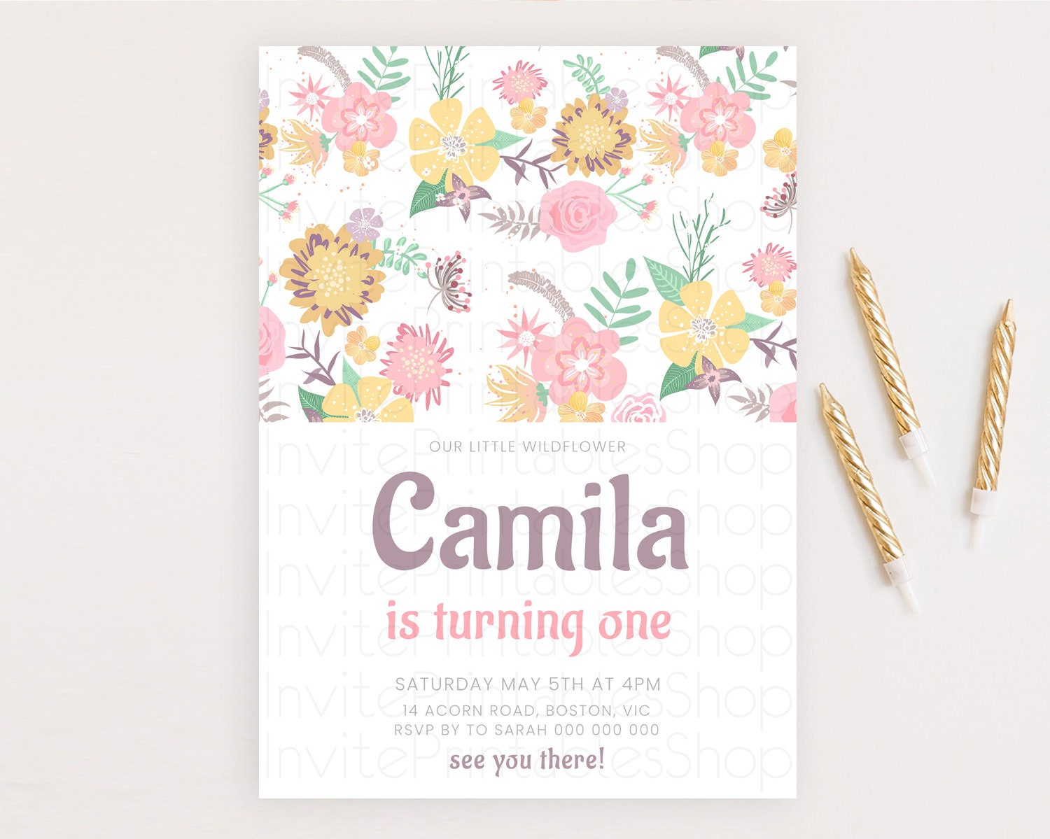 Editable Secret Garden Invitation Wildflower Birthday Invitation Pastel Flow