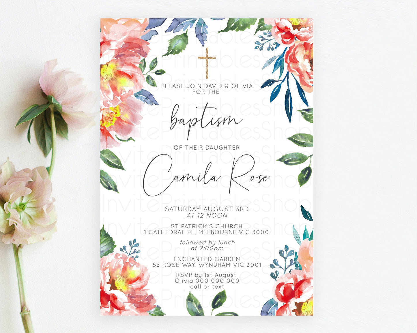 Secret Garden Baptism Invitation Wildflower Baptism Birthday Invite Pastel Flowers Christening Invite Enchanted Garden Boho Floral  D10751