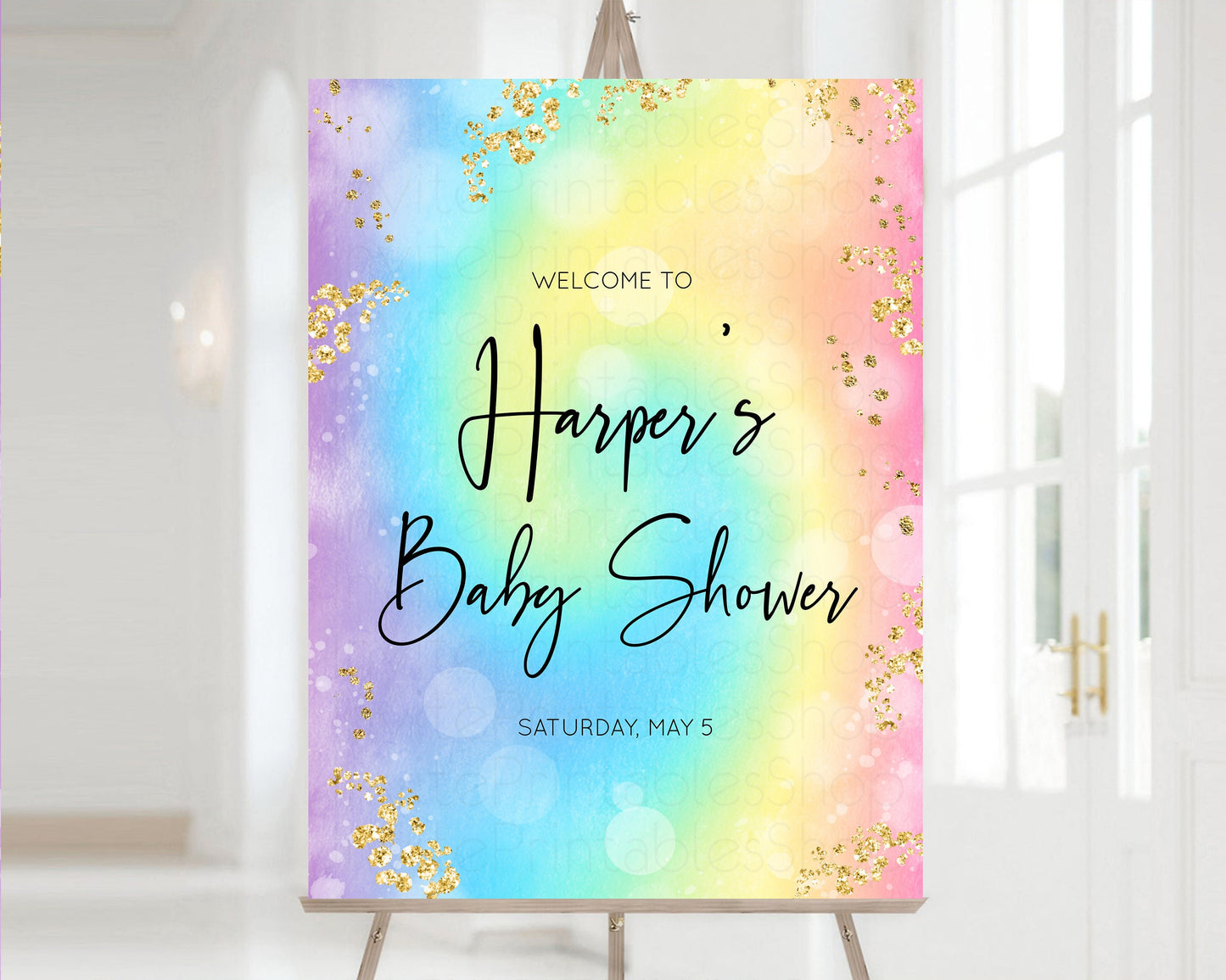 Rainbow Welcome Board Pastel Rainbow Baby Shower Colorful Glitter Sprinkles Baby Shower Sign Colorful POP Welcome Poster Gender Neutral t571