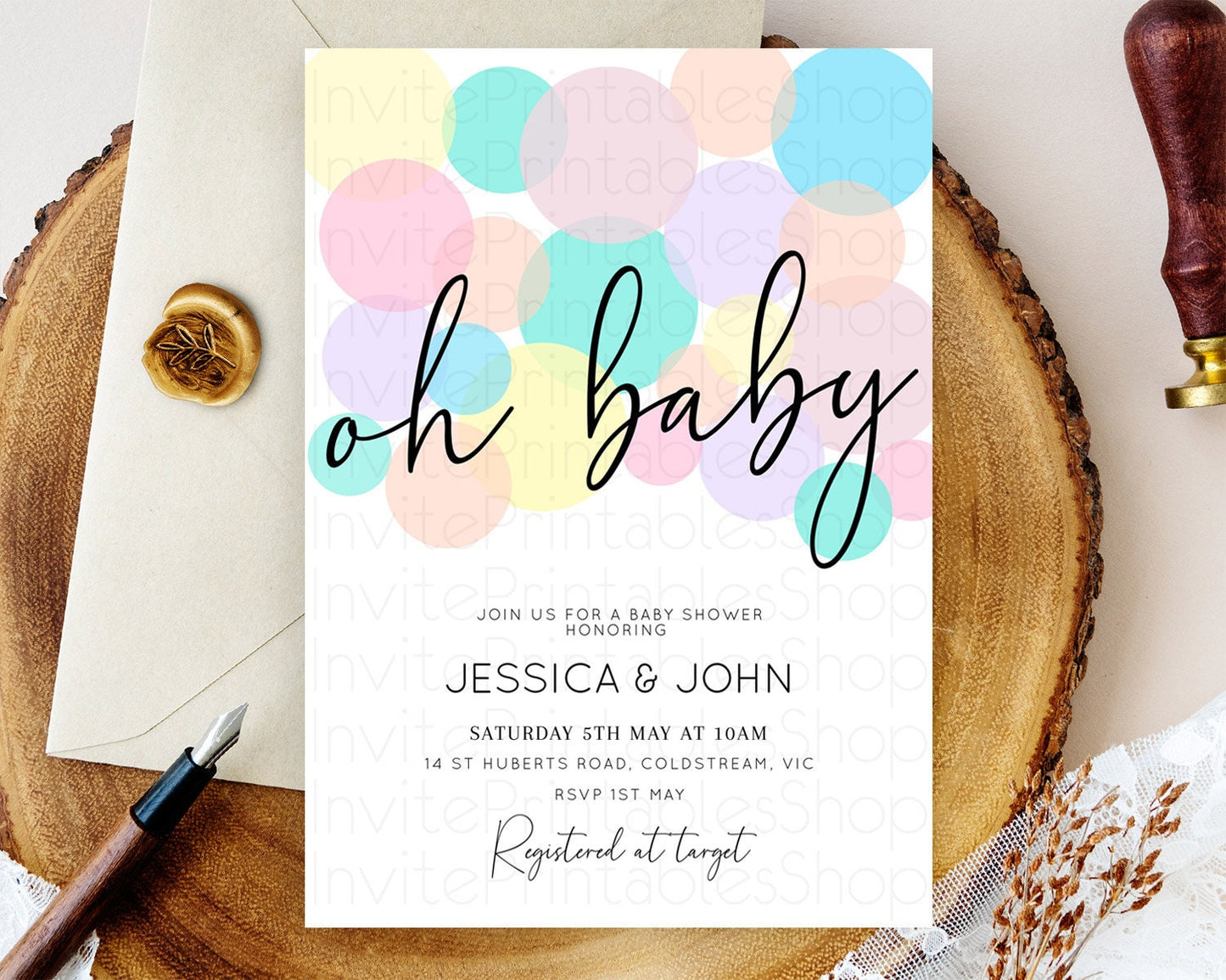 Pastel Rainbow Baby Shower Invitation Pastel Invitation Sprinkles Bubbles Invitation Colorful Rainbow Confetti Pink Blue Yellow Theme D10784