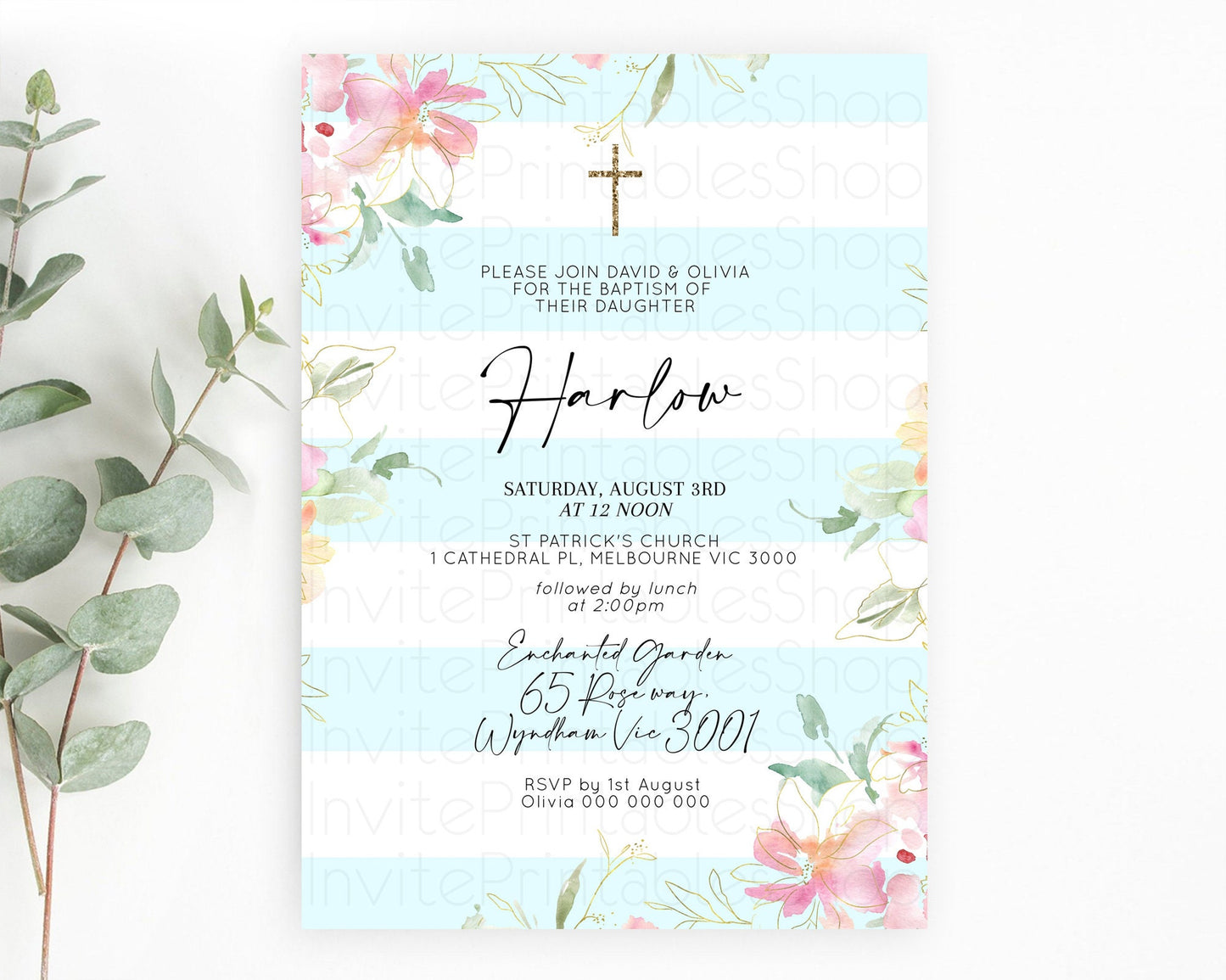 Secret Garden Baptism Invitation Wildflower Baptism Birthday Invite Pastel Flowers Christening Invite Enchanted Garden Boho Floral  D10304