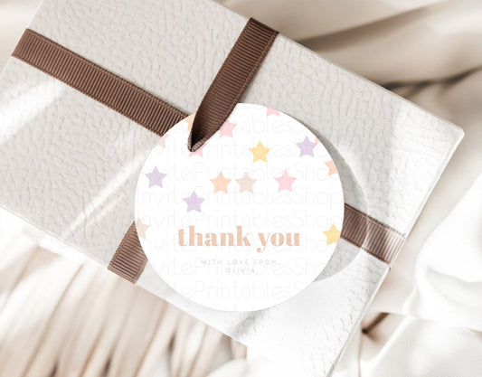 Star Thank You Gift Tags Pastel Stars Thank You Tags Shooting Star Rainbow Colorful Confetti Twinkle Little Star First Birthday Tags D10810