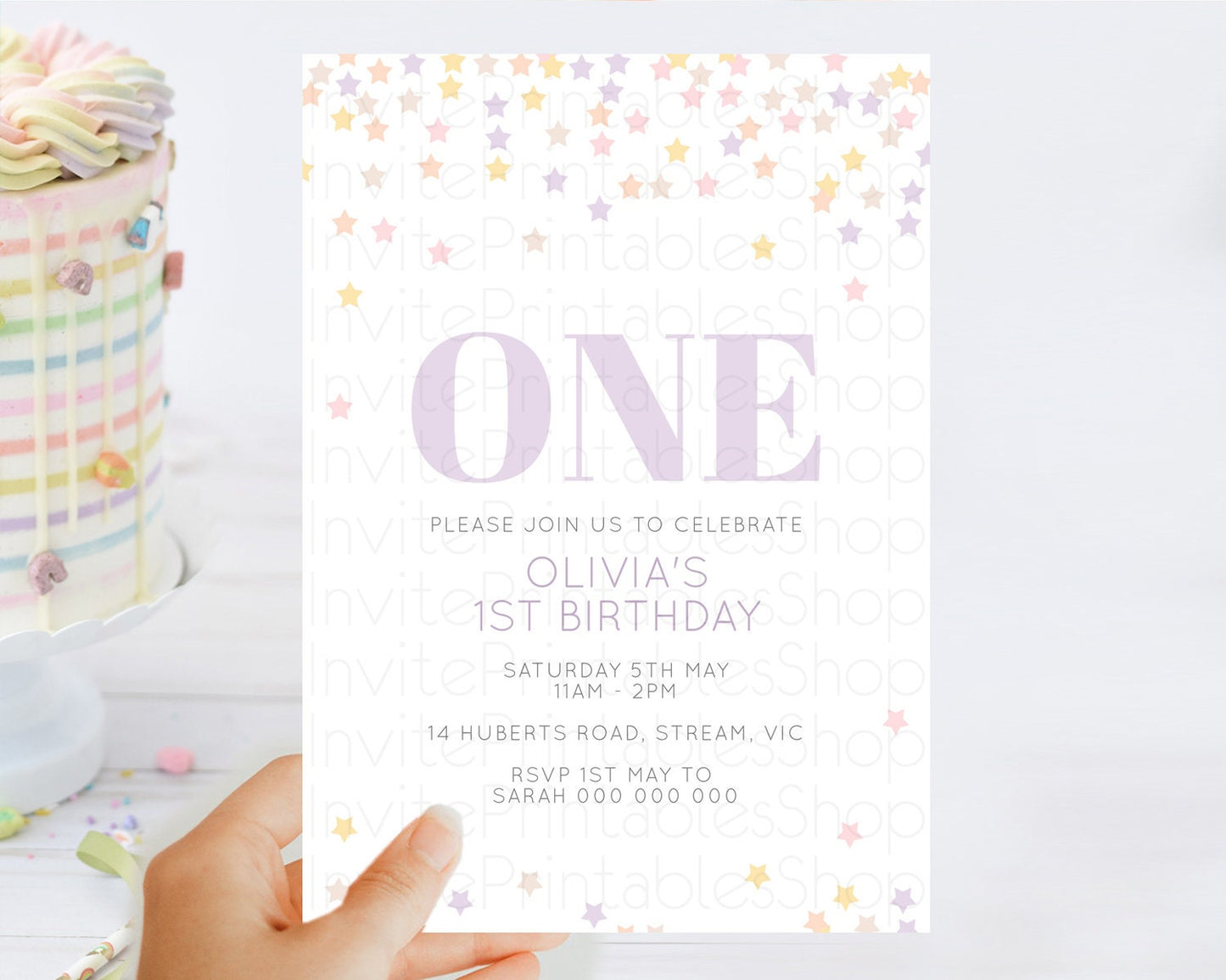 Star Birthday Invitation Pastel Stars Invite Shooting Star Party Rainbow Colorful Confetti Twinkle Little Star 2nd First Birthday D10810